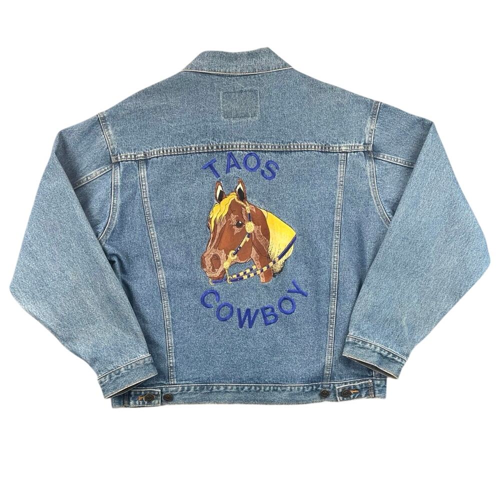 Vintage Canadian Denim Jacket Taos Cowboy Horse Embroidery Western Jean Jacket L